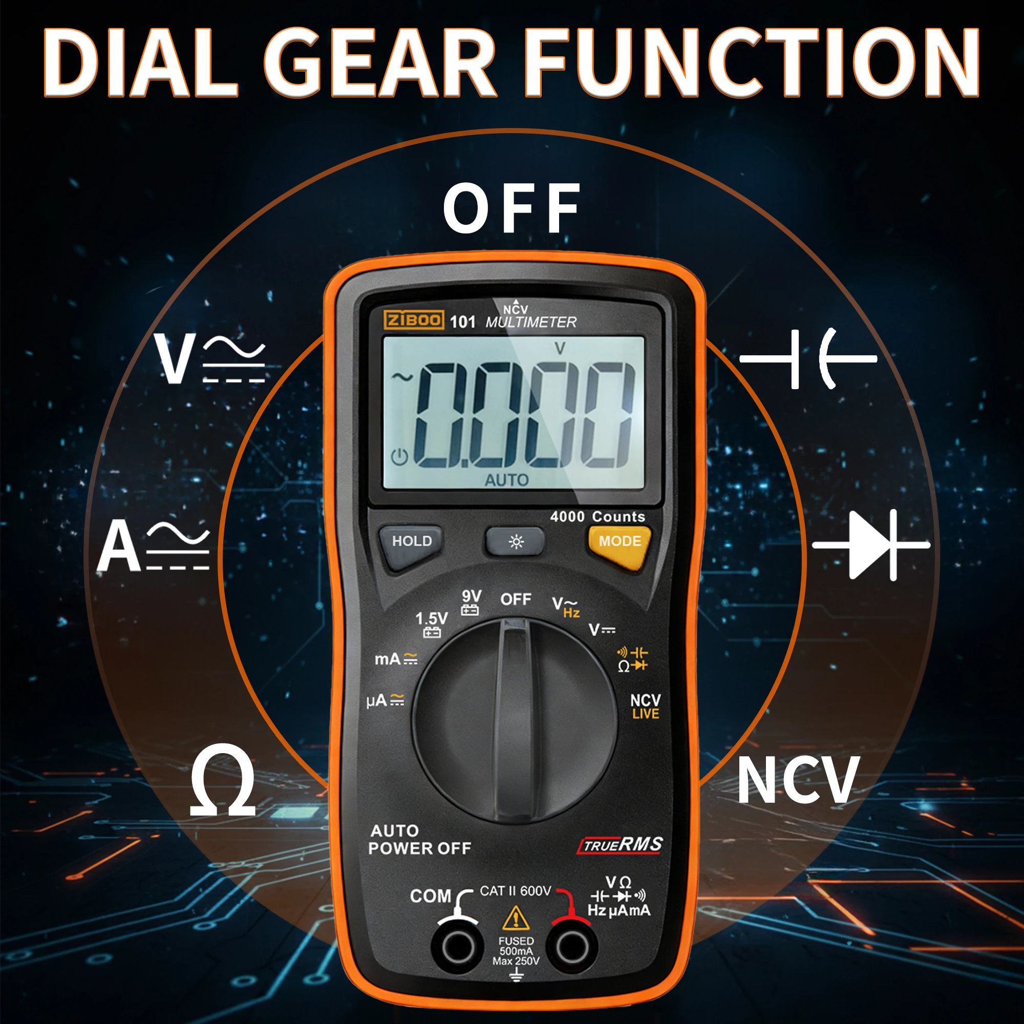ZIBOO 101 Mini Digital Multimeter, TRMS 4000 Counts Auto-Ranging Pocket Voltmeter, Multi Tester for AC/DC Voltage Current.