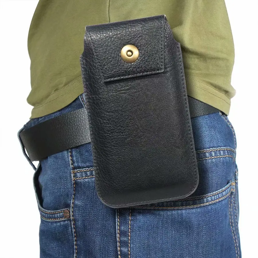 Men's Phone Bag Business Smartphone Fanny Pack Magnetic Buckle Leather Downy Phone Pouch Rhode Case Cover For iPhone Xiaomi Case