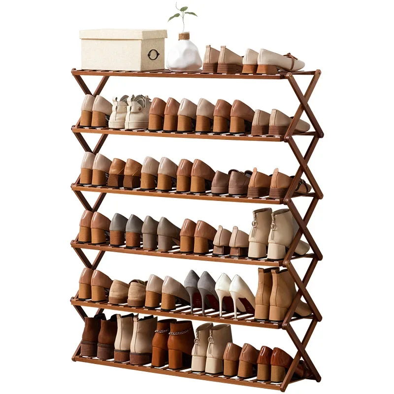 Shoe Rack Bamboo X-shaped Installation Free Multilayer Folding Shoes Rack Space Saving Shoe Stand Storage Shelf Home Furniture