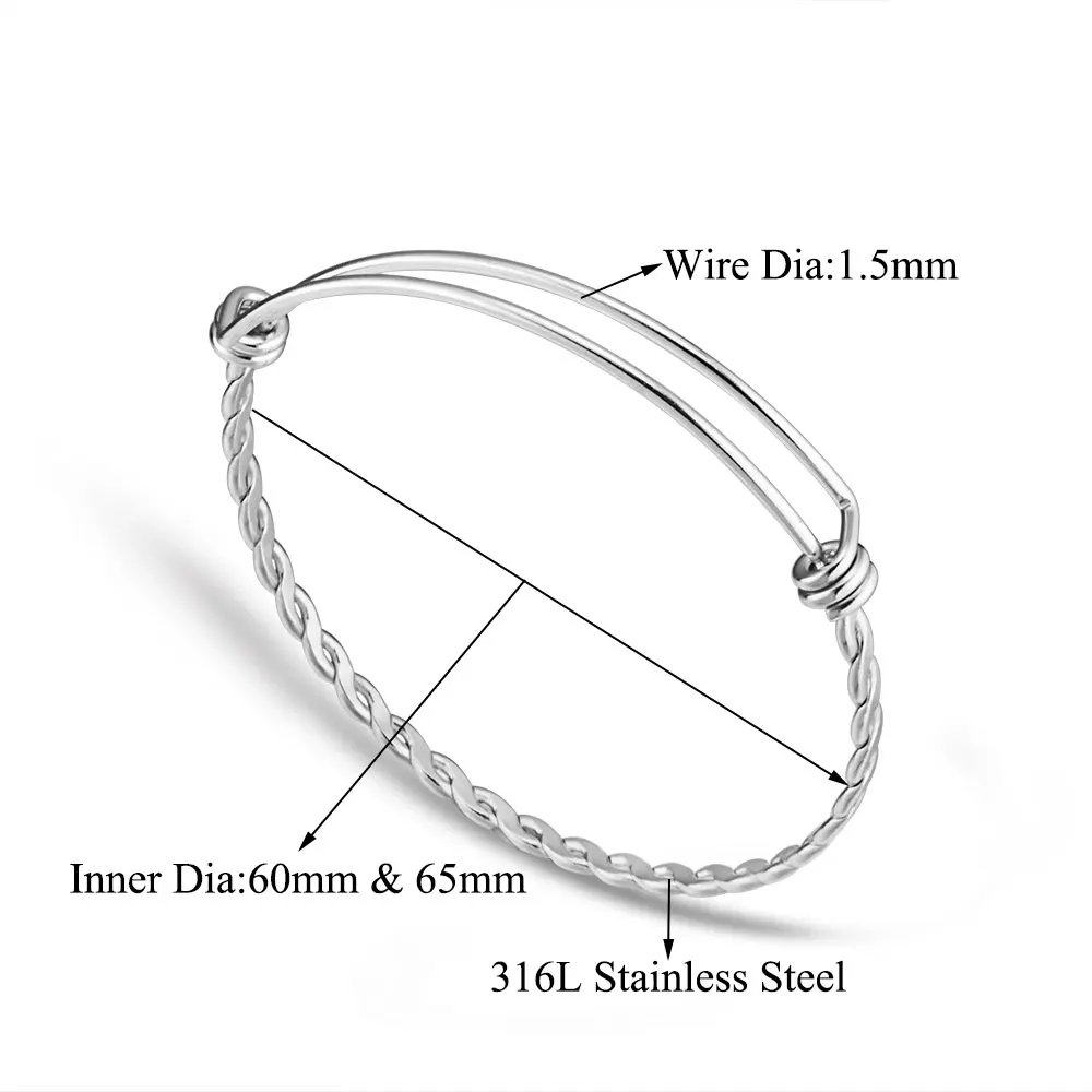 30Pcs/lot 100% Stainless Steel DIY Charm Bangle 50-65mm Jewelry Finding Expandable Adjustable Wire Bangles Bracelet