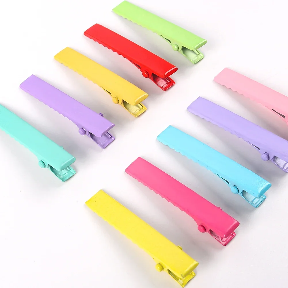 20pcs Colorful Alligator Hair 30/40mm Flat Metal Single Prong Hairpin Clip for DIY Hair Clips Jewelry Makin