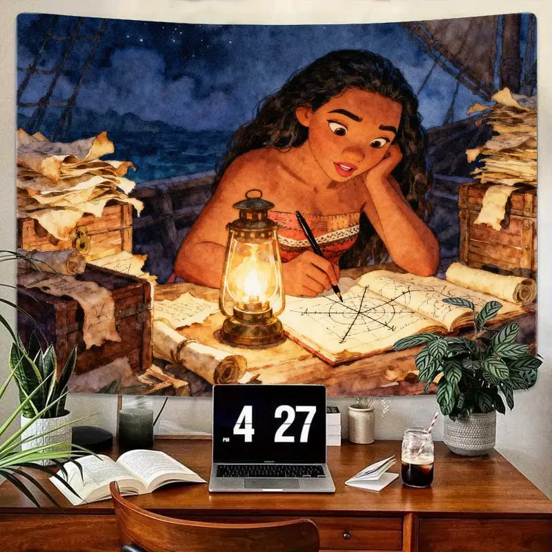

1 шт., гобелен Disney Moana, карта приключений, исследование, настенное искусство, современный эстетический декор из полиэстера для спальни, гостиной, детей