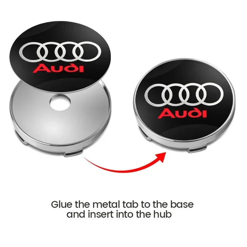 

4Pcs 60mm Audi Car Wheel Center Hub Caps Stickers Auto Decoration Accessories for S RS A3 A4 A1