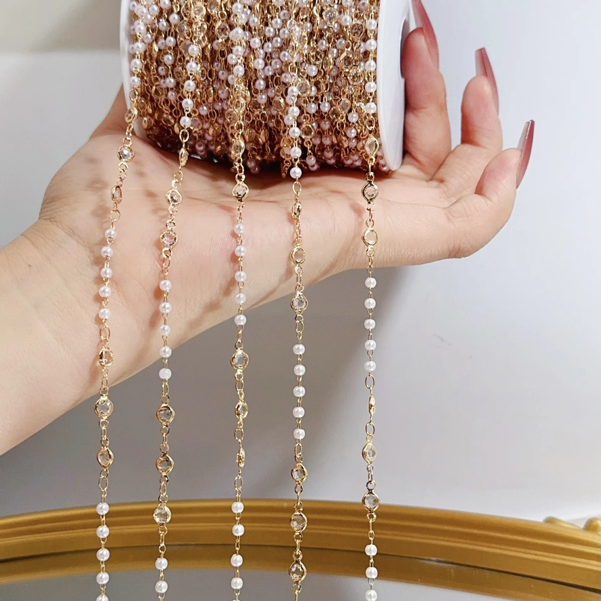 10Meters Wholesale New Crystal 3mm Beads Copper Fashion Chains Women Necklace Bracelet DIY Jewelry Making Accessories Dacorative