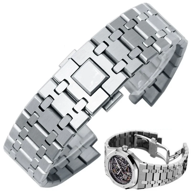 Top Quality steel Watchband 26mm 28mm Silver Men Full Stainless Steel Watch Band Bracelet For AP ROYAL OAK 15400 15500 Strap