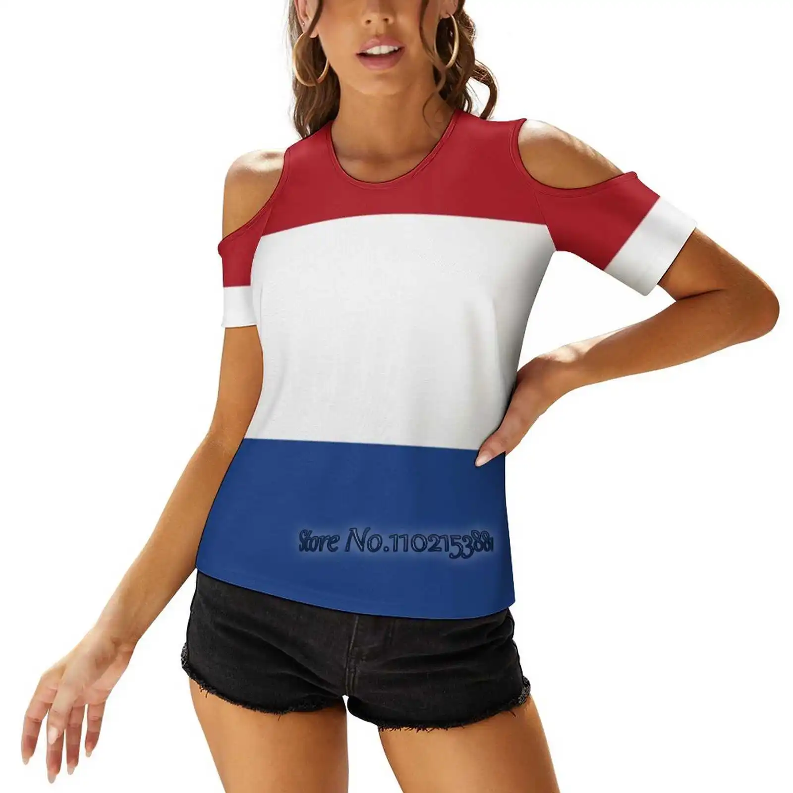 The Netherlands Flag - Dutch T - Shirt Woman's Casual Sexy T-Shirt One Shoulder Lacing T Shirts Elegant Beach Party Tops