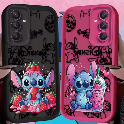 Cute Disney Stitch Strawberry Phone Case For Samsung Galaxy A14 A15 5G S21 S22 S23 S24 5G FE Plus Ultra A25 A35 A52 A53 A54 A55