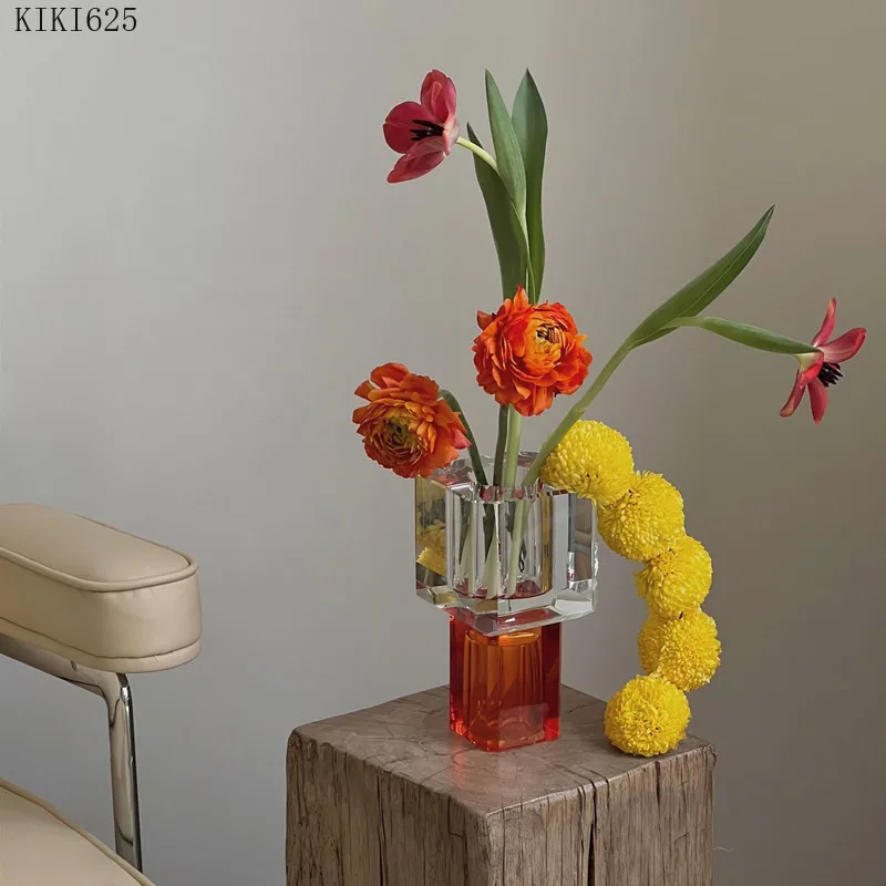 Delicate Clear Crystal Glass Vase Now Dining Table Living Room Floral Hydroponic Vase Square Stained Glass Vase Home Furnishings