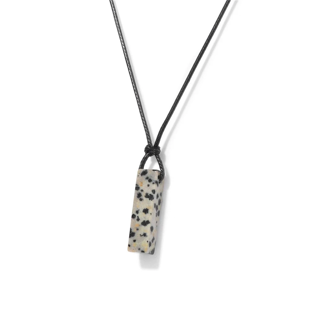 Rechteckige Halsketten aus Naturstein für Damen, Dalmatiner-Obsidian-Anhänger-Halsketten, schwarze Lederkette, modischer Schmuck für Herren, Geschenk. – Detail 9