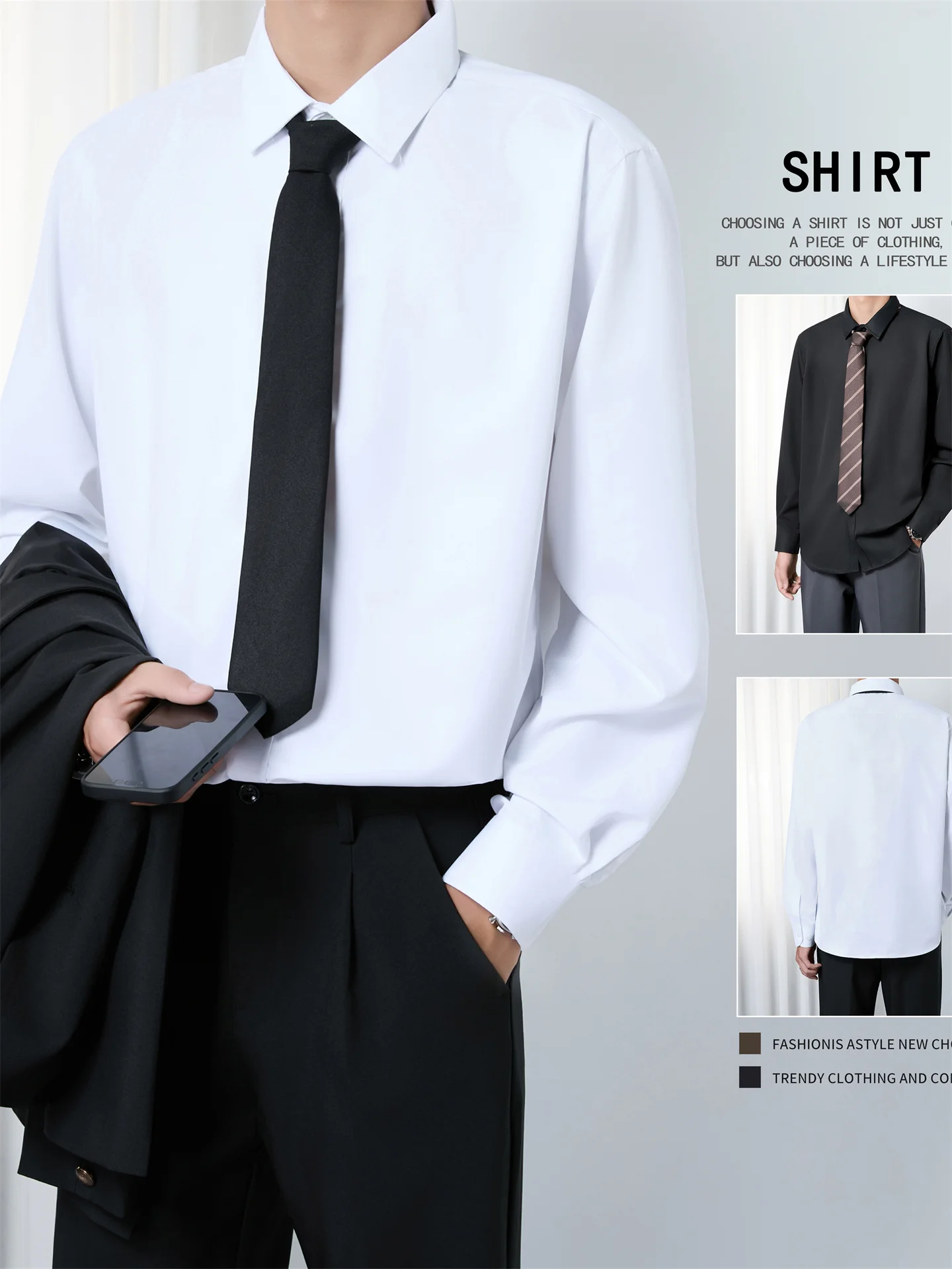 

White Long Sleeve Shirt Men's College Style Casual Commute Graduation DK Uniform Layering Inner Wear Shirt Summer Loose Fit