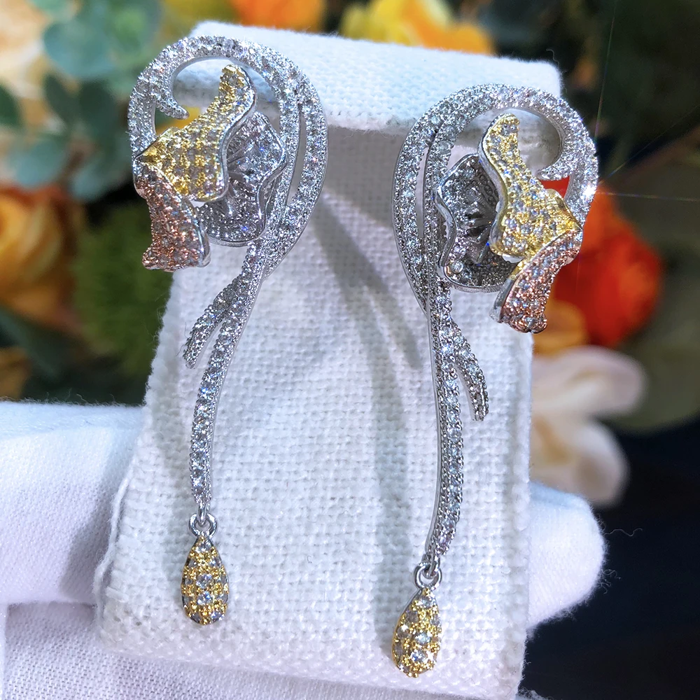 

Siscathy Sweet Romantic Fashion Luxurious Zircon Flower Drop Earrings For Women Long Earrings Female Weddings Party Jewelry 2022