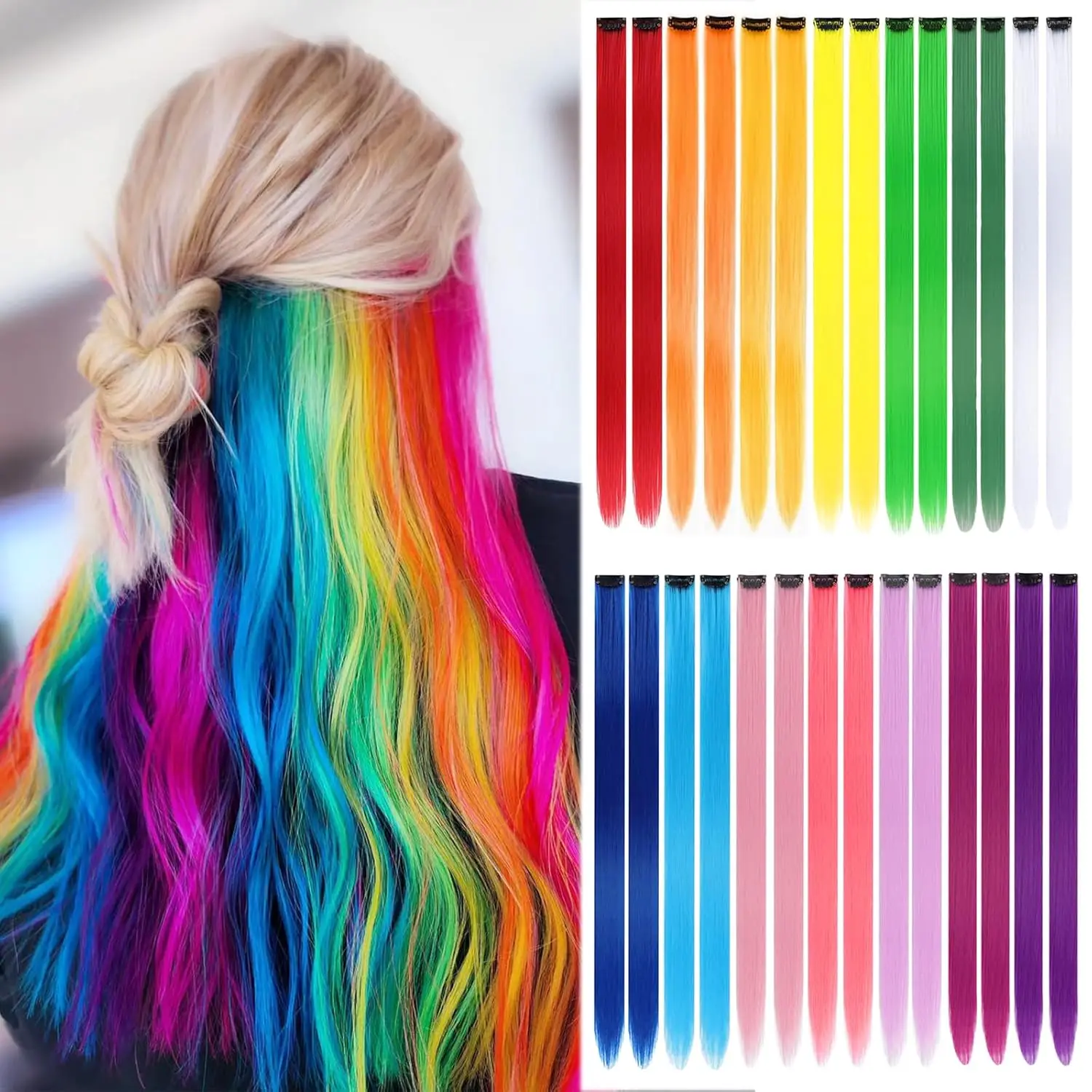 22 inch Colored Hair Extensions Straight Hairpiece,Clip in Long Synthetic Hair Extensions for Girls Women Kids Favor Gift