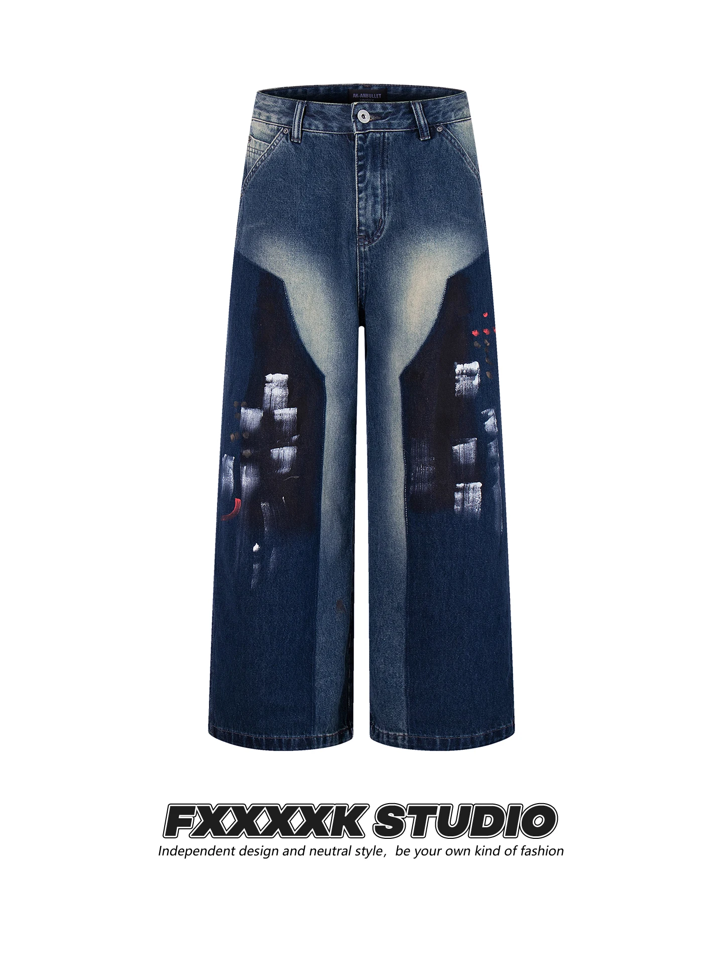 

Джинсы FXK Original fiti, окрашенные, свободного кроя, прямые, повседневные, длинные брюки для мужчин, трендовый бренд High Street, осенний сезон, хлопок