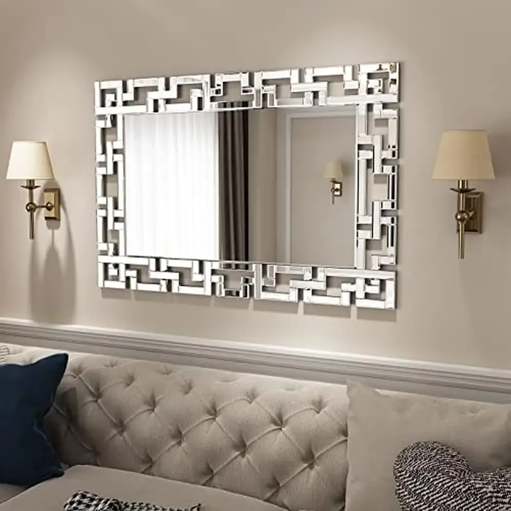 Large Rectangle Decorative Wall Mirror Venetian Style Silver Glass HD Imaging Horizontal Vertical Hanging Safety Packaging