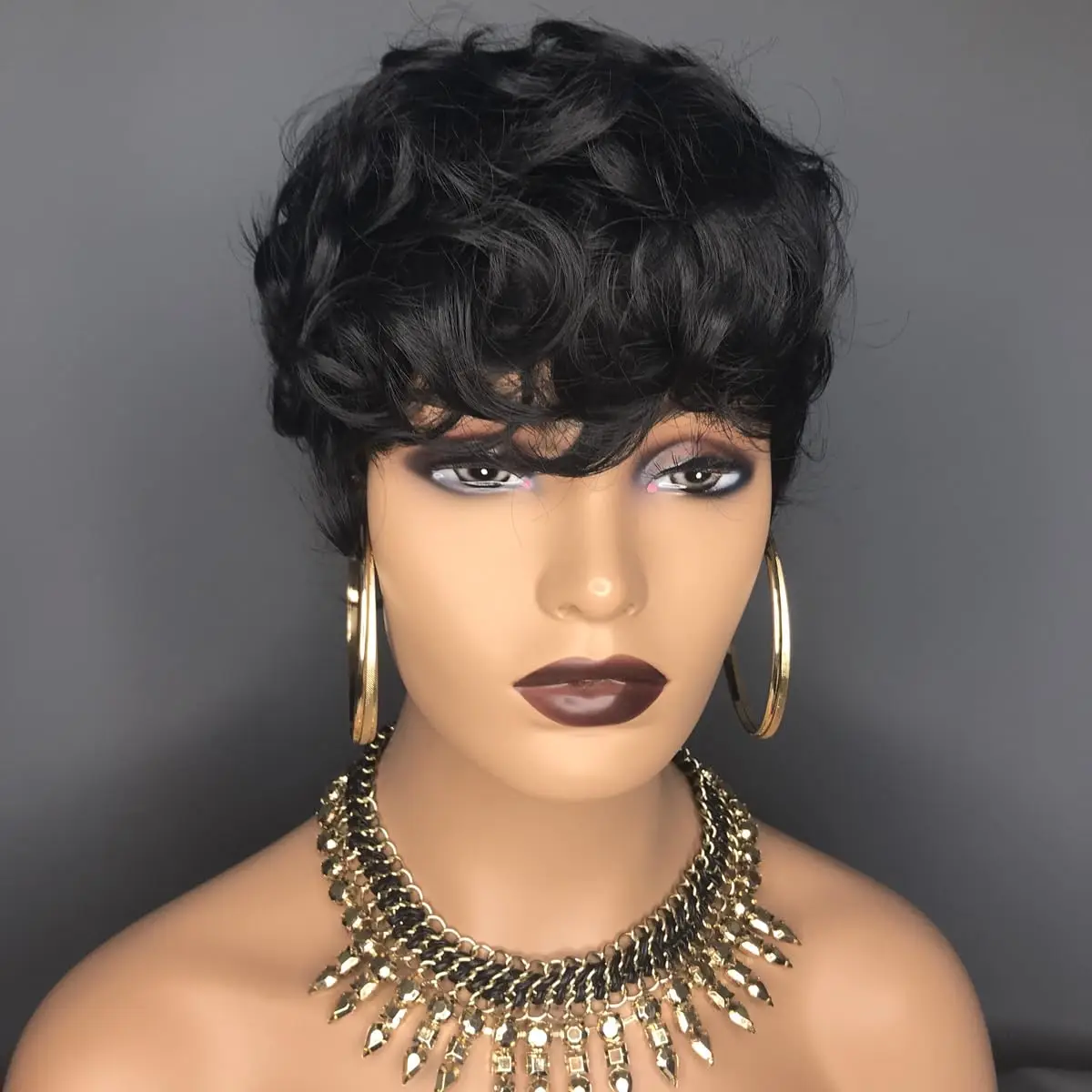 Short Pixie Wigs for Black Women Short Black Curly Pixie Wigs Synthetic Hair Wigs for Black Women Natural Wavy Black Pixie Cut W