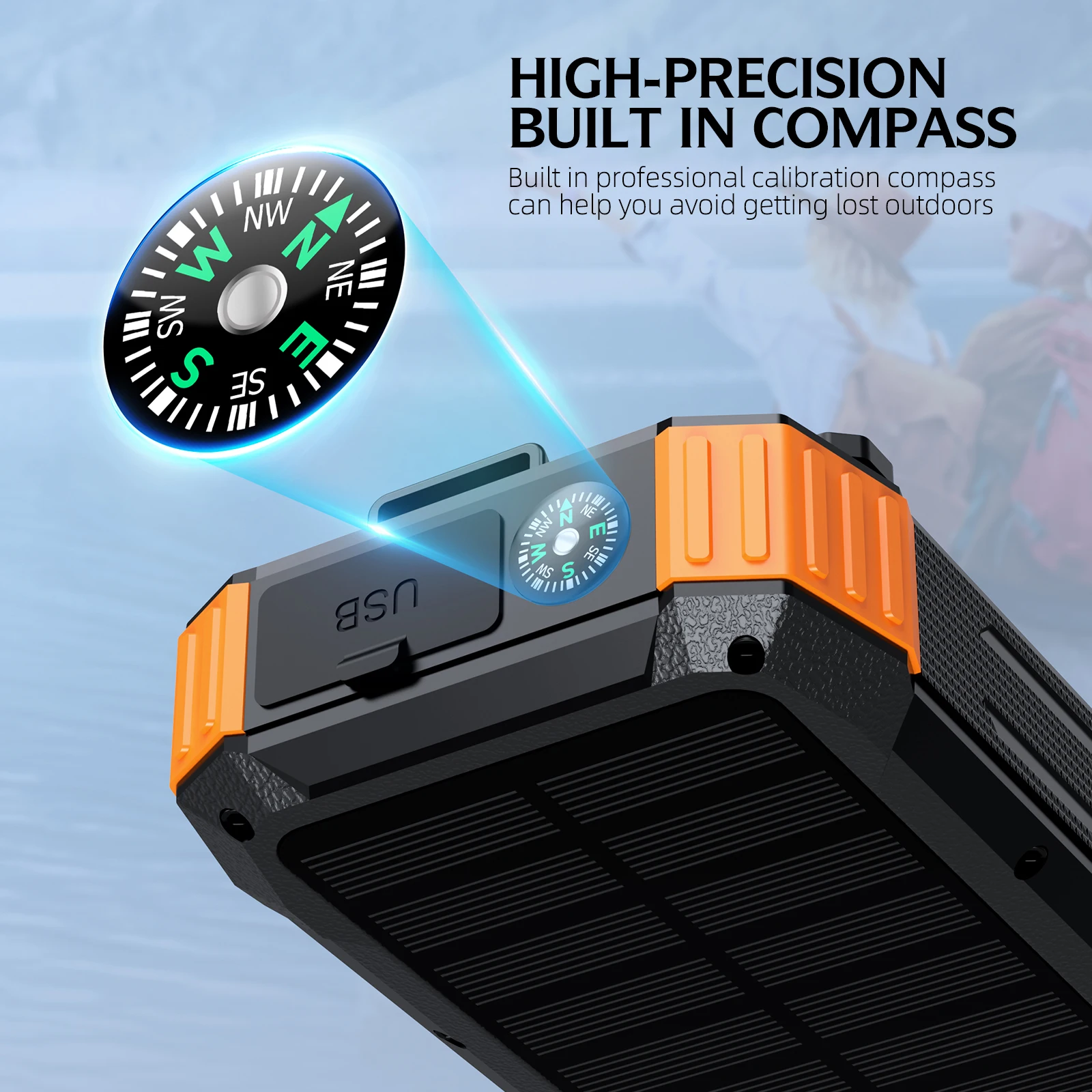 Hand Crank Generator Solar Power Bank High Capacity, Wireless Charger with 4 Built-in Cables, , LED Light for Outdoor Emergency