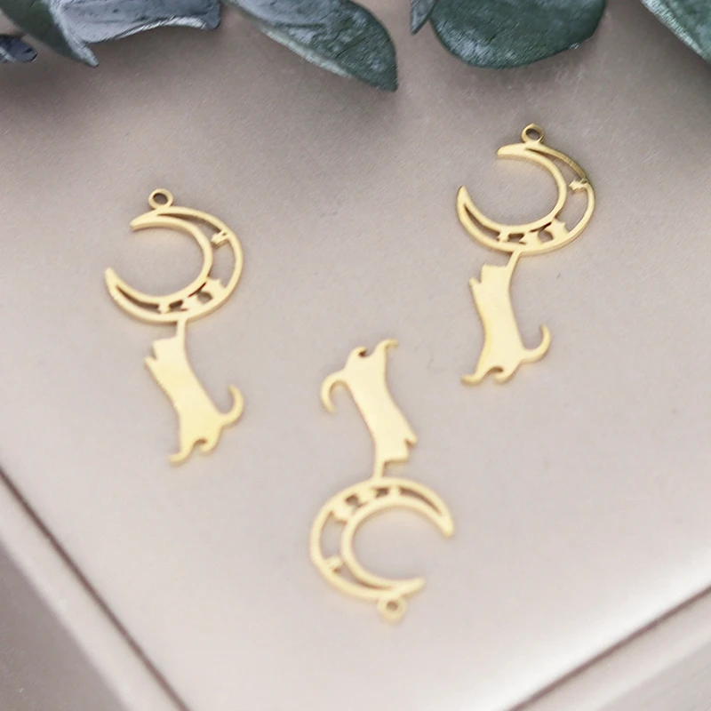 3pcs Cat Moth Charms Diy Earrings Necklace Bracelet Stainless Steel Lotus Flower Oval Cactus Leaf Charms For Jewelry Making