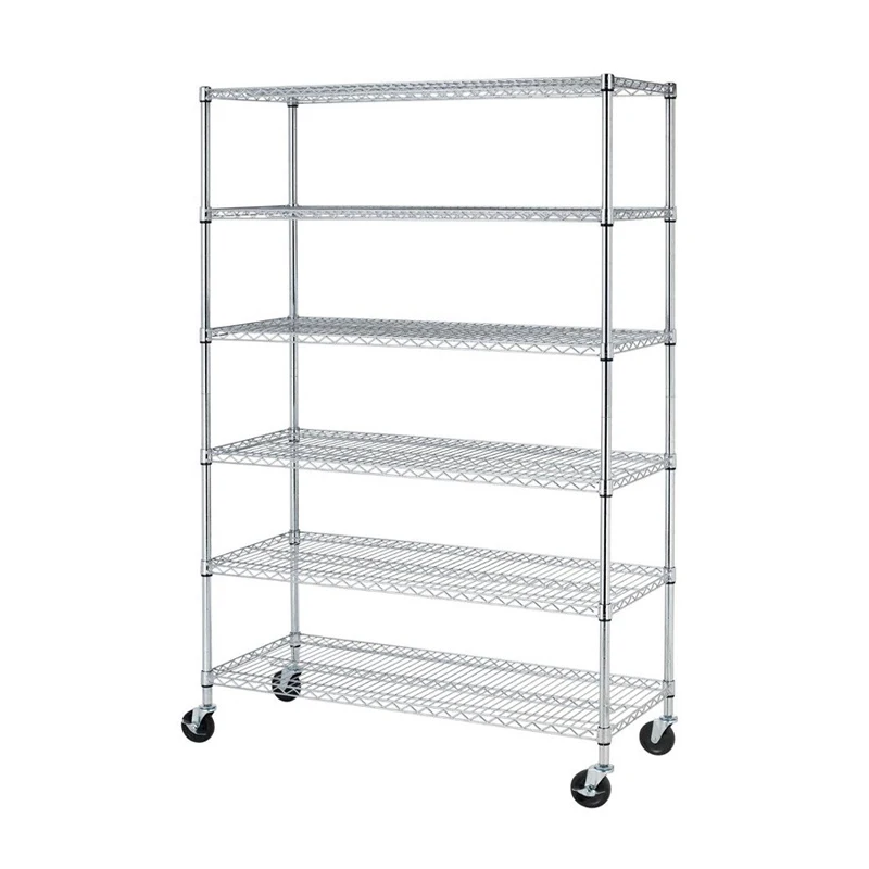 

6-Layer, 800lb, Industrial Commercial Chrome Steel Wire Storage Rack with 5 "Casters