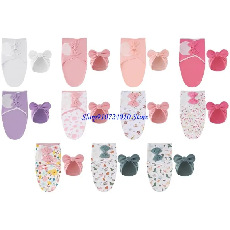 

77HD детское одеяло с бантом, больничная шапочка, мягкое и дышащее полотенце для новорожденных 0–1 месяца, полотенце и чепчик