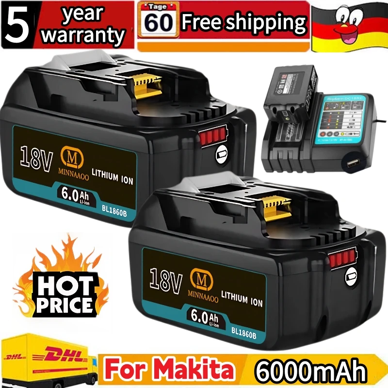 

100% оригинал для аккумулятора Makita 18 В, 6000 мАч, литий-ионный аккумулятор BL1860B BL1850 BL1830, сменные инструменты для аккумулятора Makita LXT