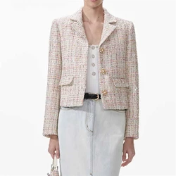 Nuova giacca da abito stile Chanel piccola in tweed intrecciato di colore misto autunno e inverno y2k] giacca corta da pendolare alla moda di alta qualità