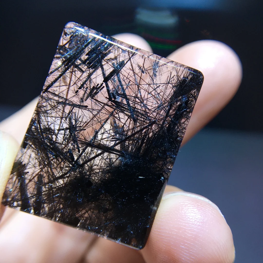 

Natural Black Rutilated Quartz Rectangle Pendant 27.5/21.4/5.1m Rutilated Quartz Jewelry Women Men AAAAAAA