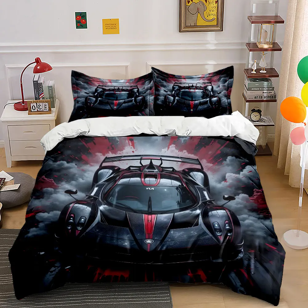 Cool black-red supercar front view Print Bedding Set 1 Duvet Cover 2 Pillowcases for Adult and Children Luxury Gift Full Size