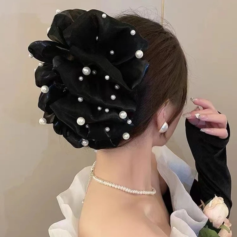 Pearl Grab Clip Women\'s Large Luxury Hair Clips Elegant Elegant Style Black Hair Clip Back Head Spoon Black White Clip Headwear