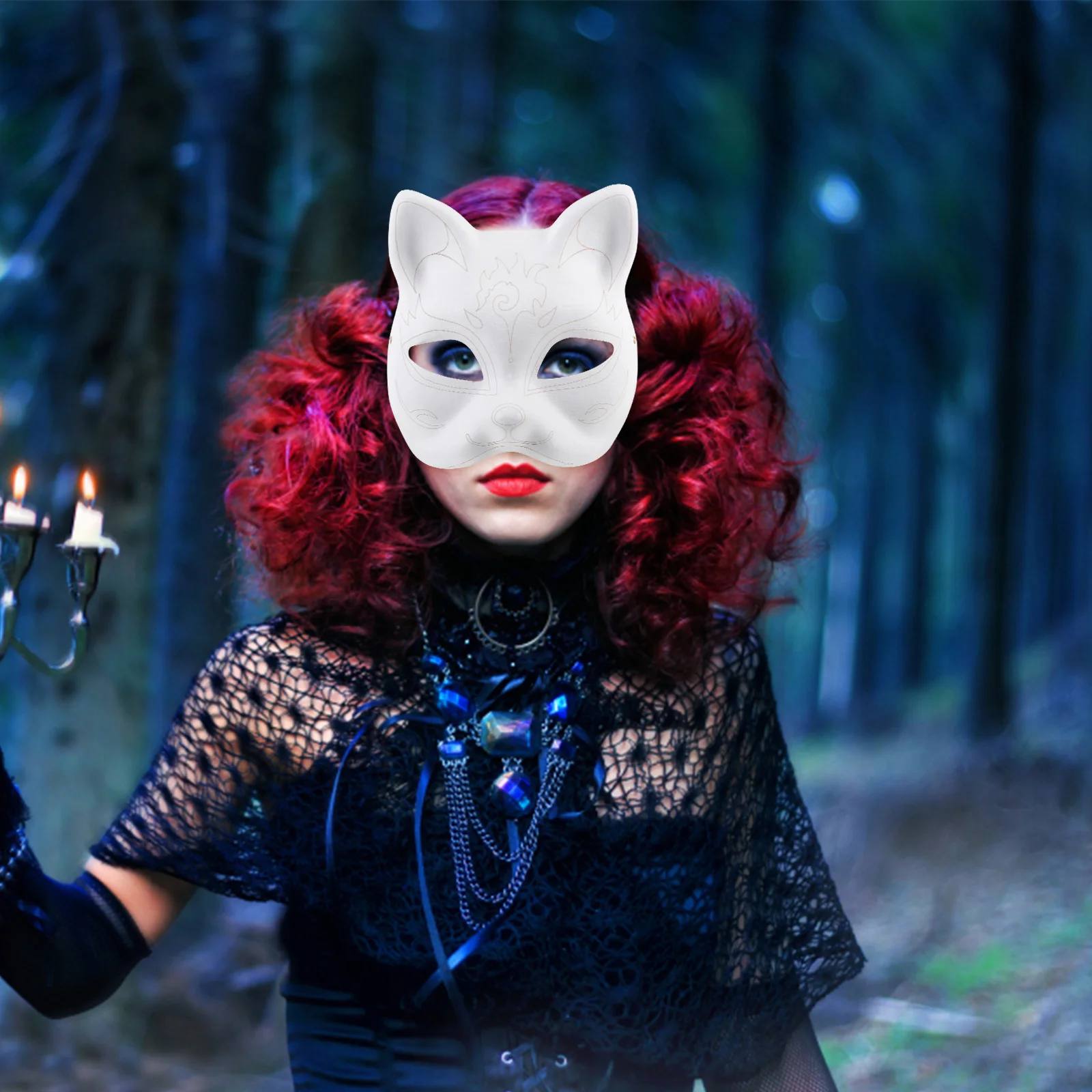 

5 Pcs Cat Face Mask Blank Masks For DIY Halloween Women Cosplay Decorate Party White