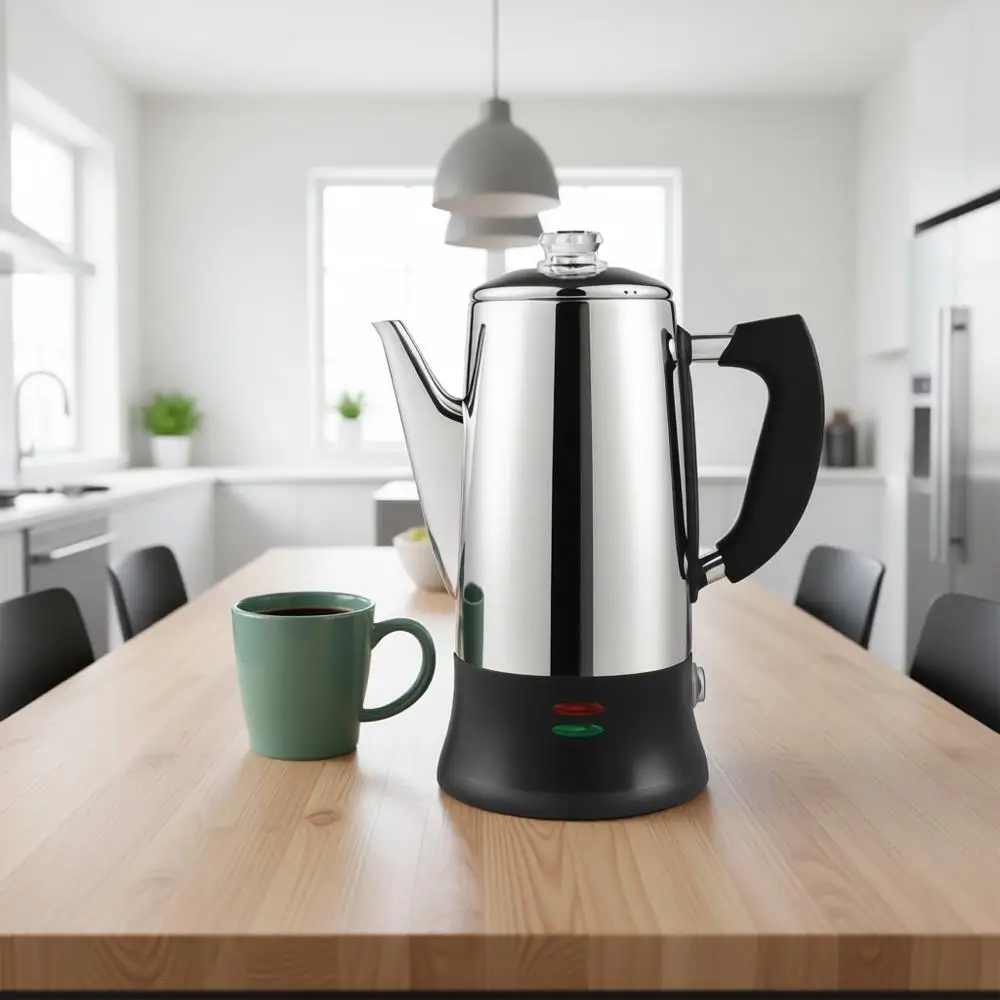 

Electric Stainless Steel Coffee Maker with Clear Brew Progress Knob, 12 Cup Pot with Keep Warm and Cool Touch Handle