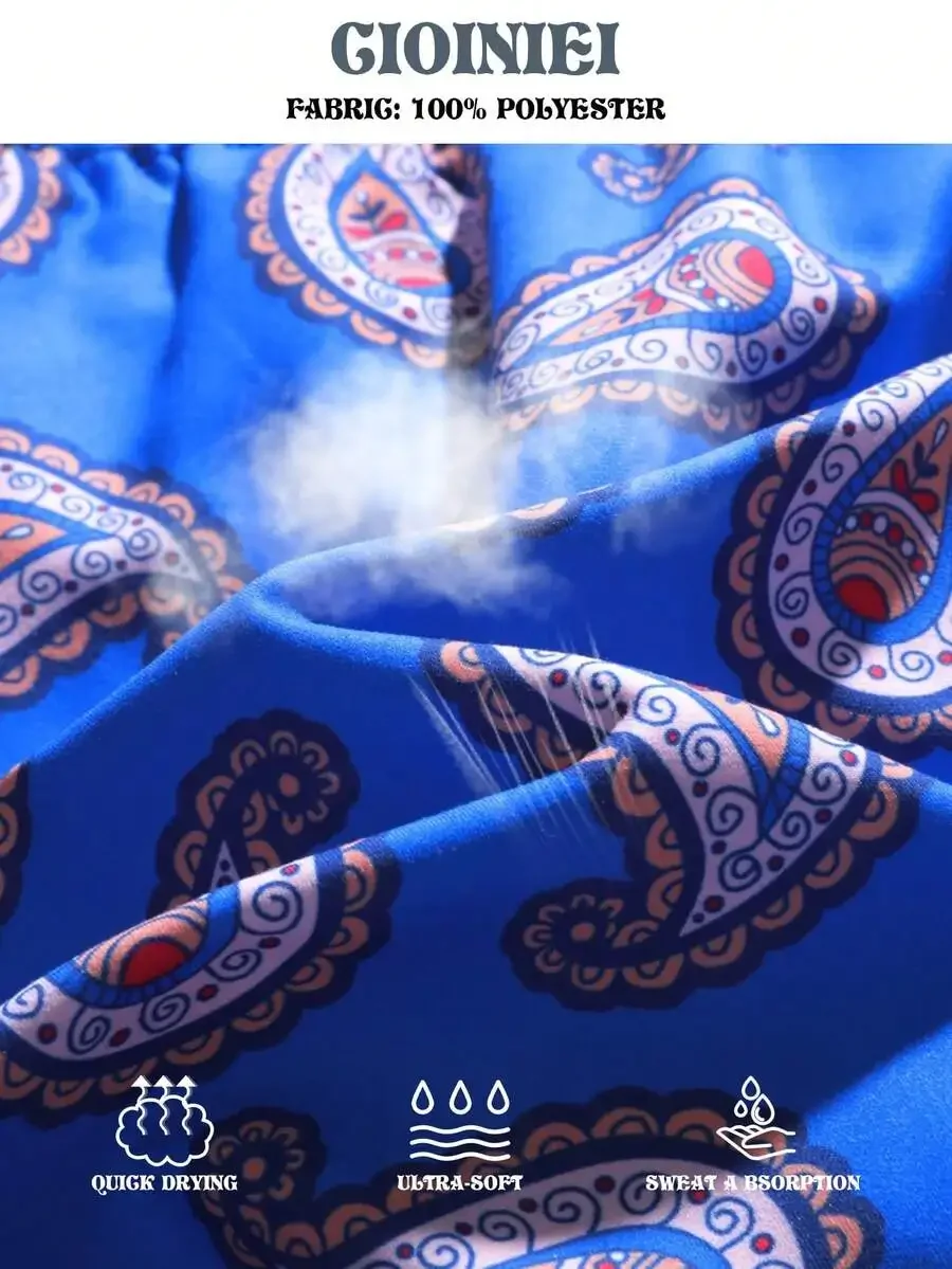 

Mens Paisley Print Drawstring Board Shorts Quick Dry Lightweight Summer Swim Trunks