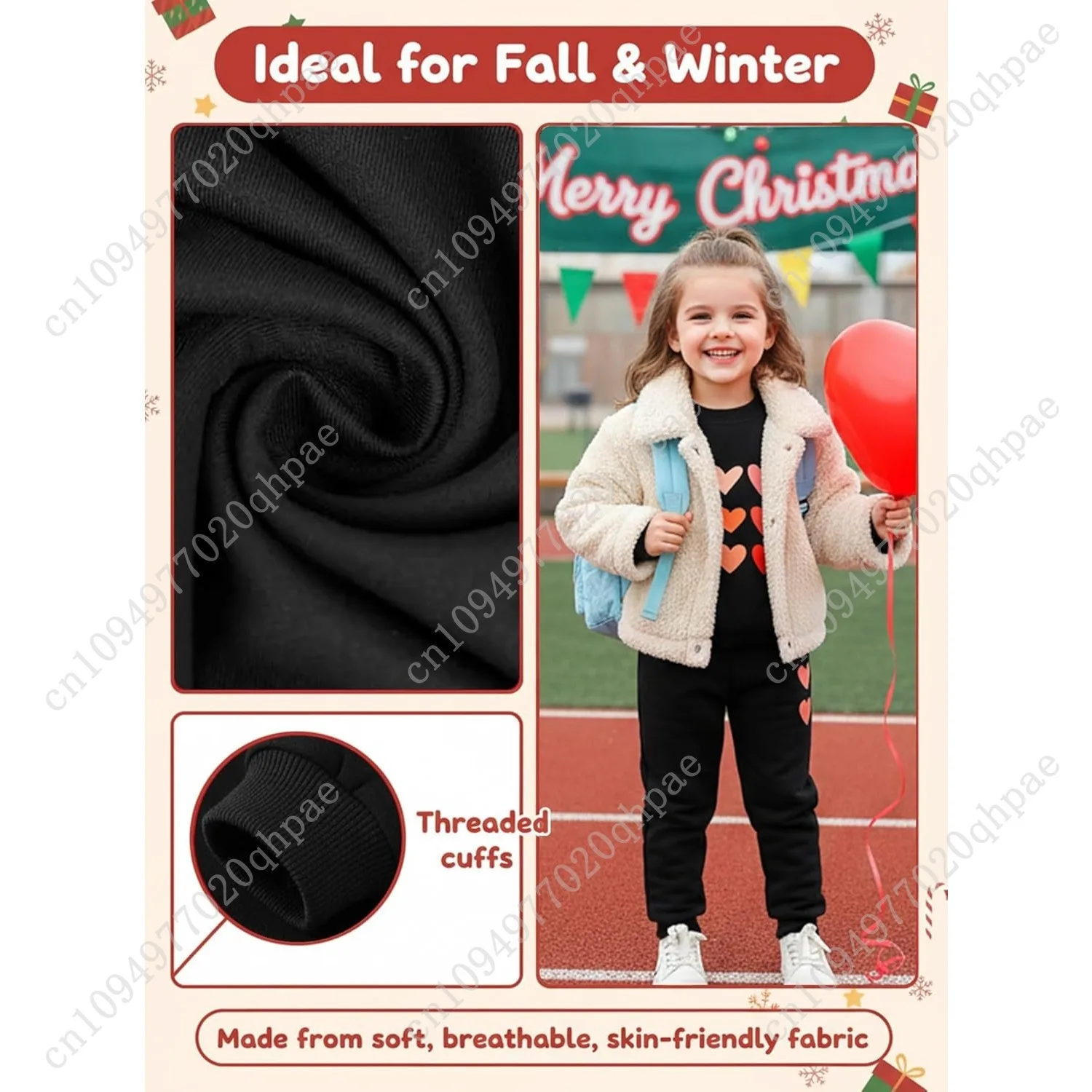 بدلة رياضية لطيفة للفتيات الصغيرات - ملابس أطفال كاجوال مطبوعة على شكل قلب، سويت شيرت طويل وسراويل رياضية لخريف وشتاء