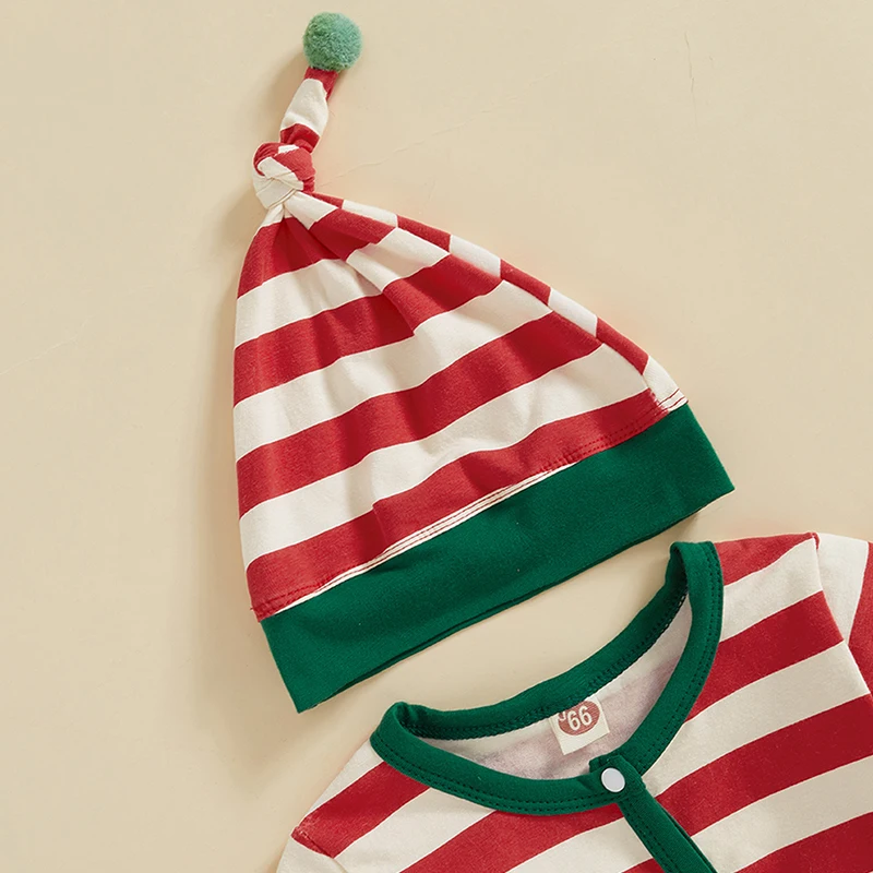 Fashion Striped Baby Boy Girl Romper Christmas Casual Button Long Sleeve Newborn Clothes Jumpsuit with Hat for Infant Toddler image 4