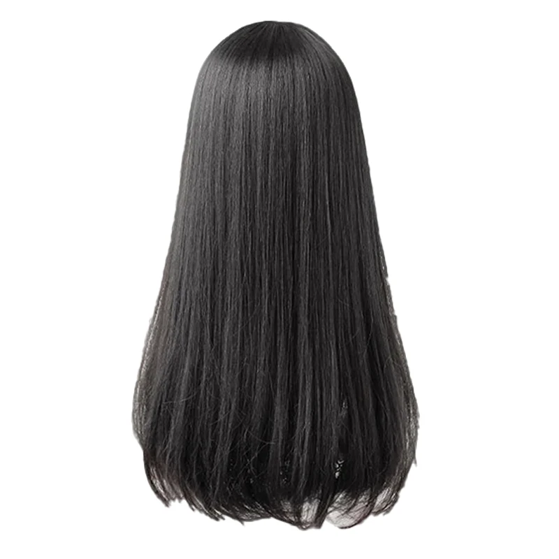 Perruque Synthétique Longue Droite Noire avec Frange pour Femme, Fibre de Degré de Chaleur, Cosplay Lolita Party, Cheveux Naturels, 03 Utilisation