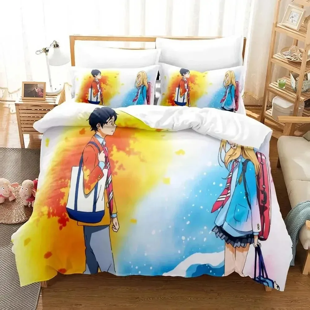 Anime Your Lie in April Bedding Set Boys Girls Twin Queen Size Duvet Cover Pillowcase Bed Boys Adult Fashion Home Textileextile