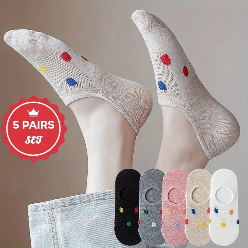 

5 Pairs Women's Ankle Socks - Anti Slip and Breathable Low Cut Socks for Woman, Fashion Short Socks Set for Ladies Daily Wear
