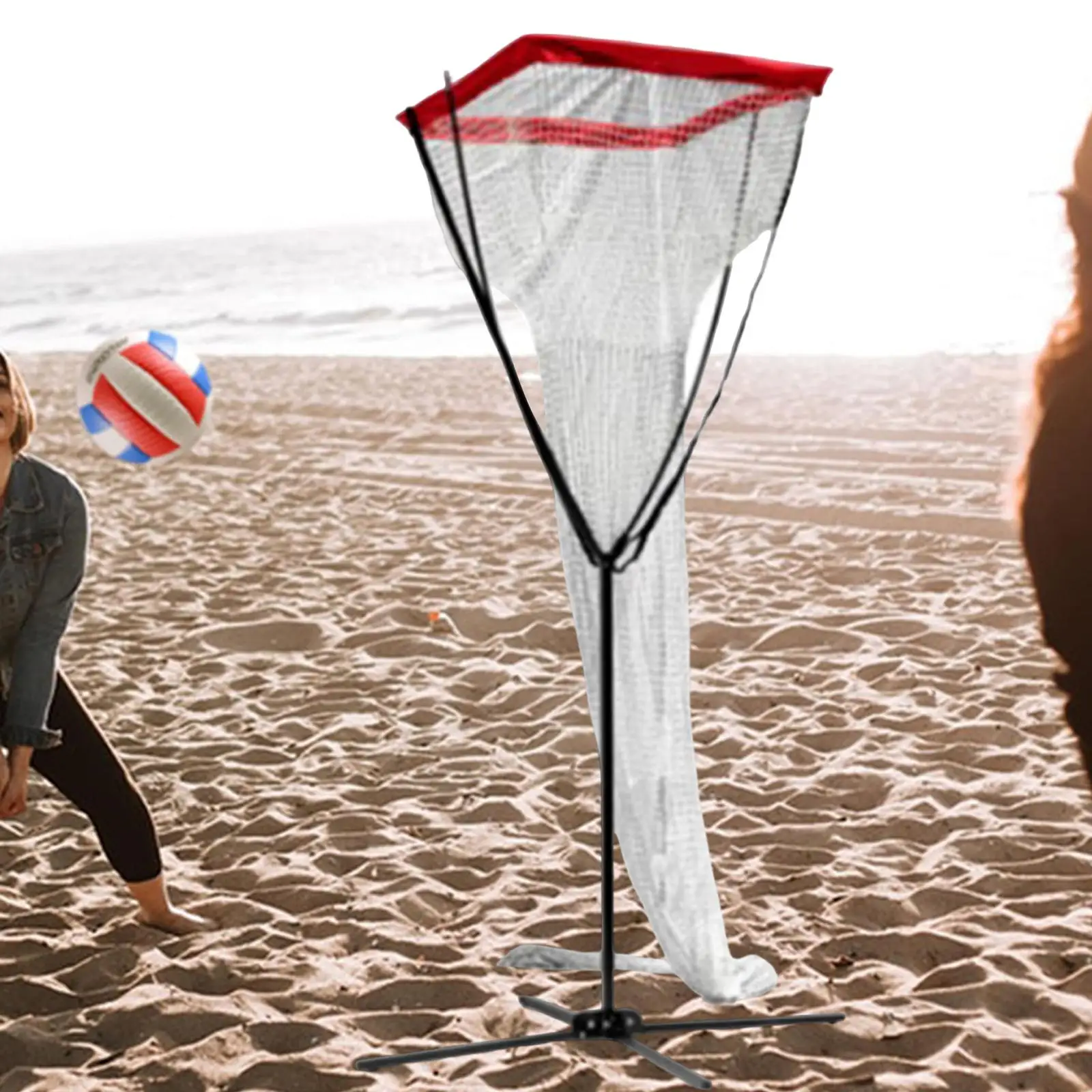 Volleyball Setting Net Bag with Iron Support Pole Portable Practice Equipment for Adults Adjustable Height Training Tool for
