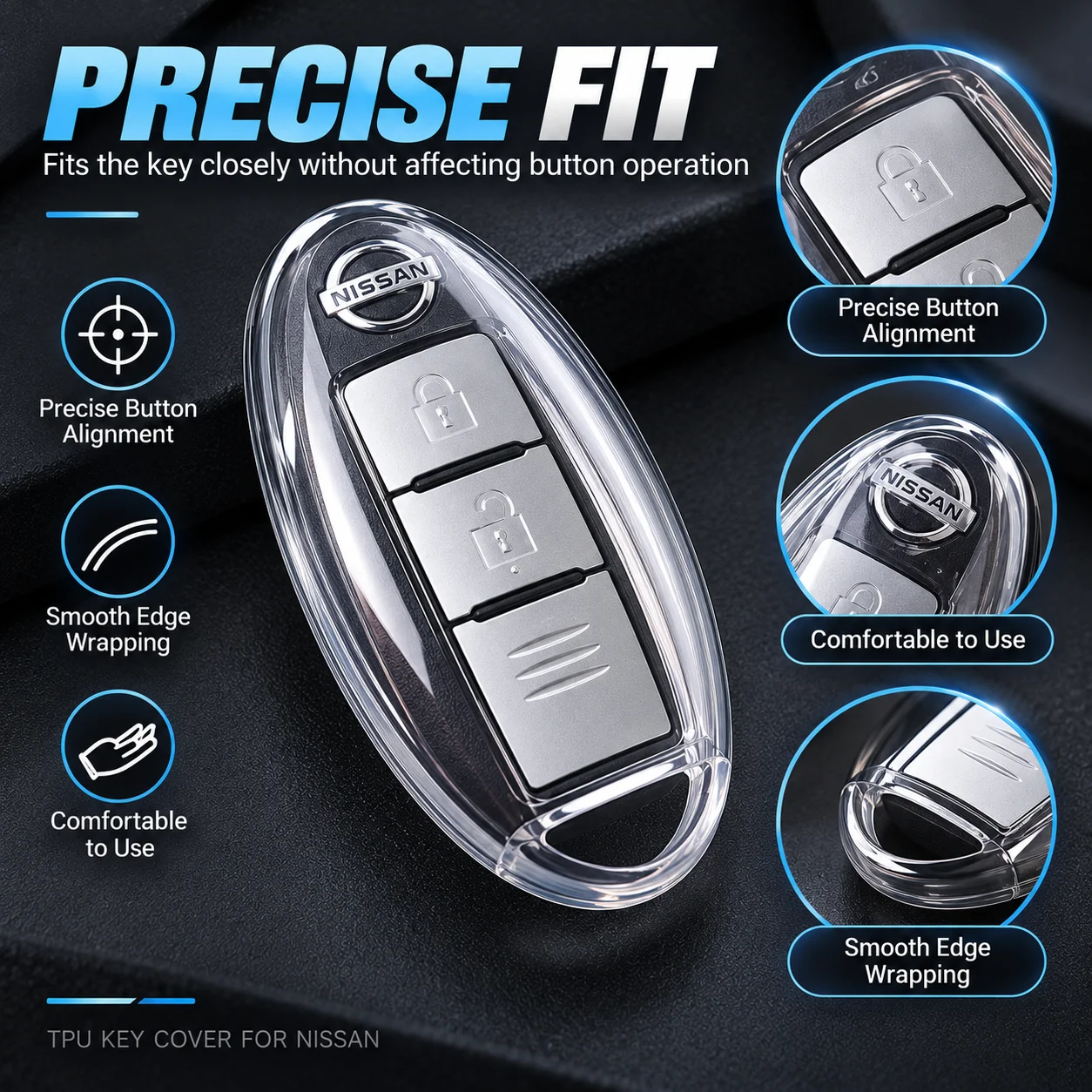 TPU Key Cover for Nissan Teana Sylphy Tiida X-Trail Qashqai Patrol Bluebird Clear Smoke Black Car Key Fob Case