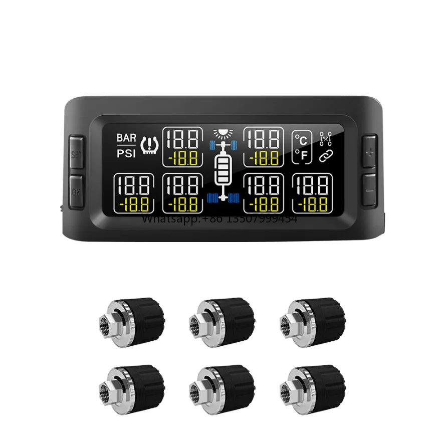 

Cross-border-exclusive smart wireless tire pressure monitoring system for 6-wheel trailer buses