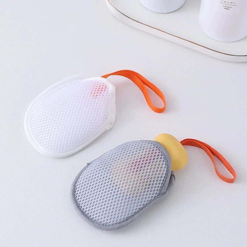 Dwustronna siatka do mycia ciała z pianą, woreczek na mydło, peelingująca gąbka do ciała, siatkowa kieszonka na mydło do łazienki