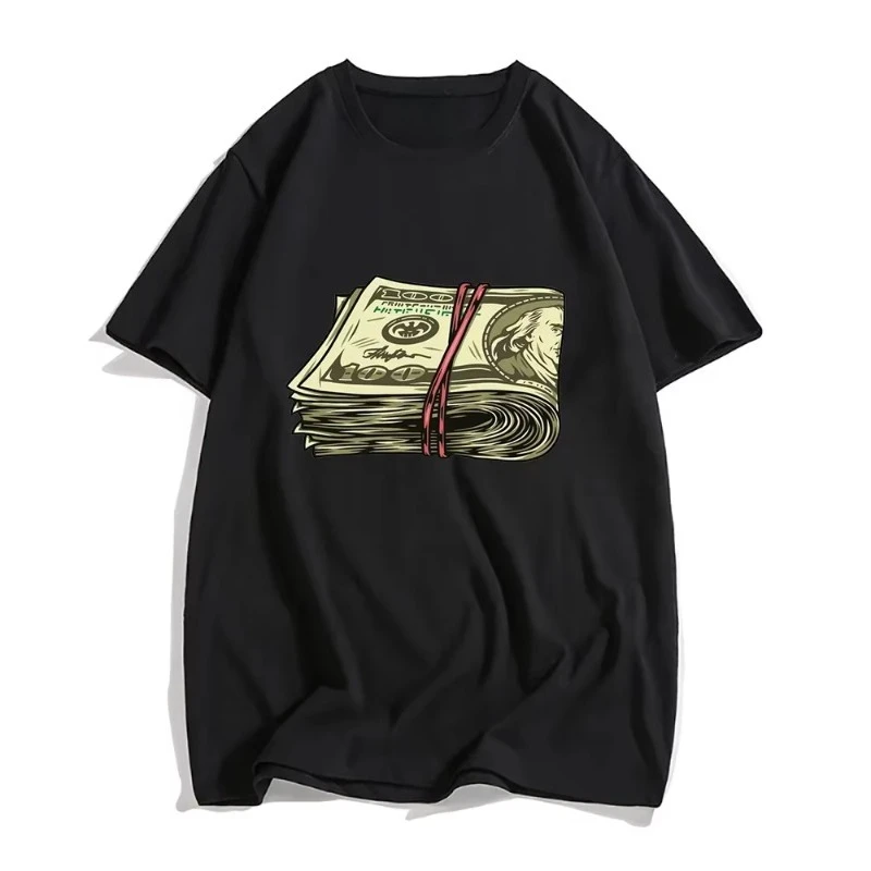 

2025 Comfort Men Women Casual Fashion Aesthetic T-shirt Short Sleeve Summer Pattern Printed Money Hundred Dollar T-shirt Casual