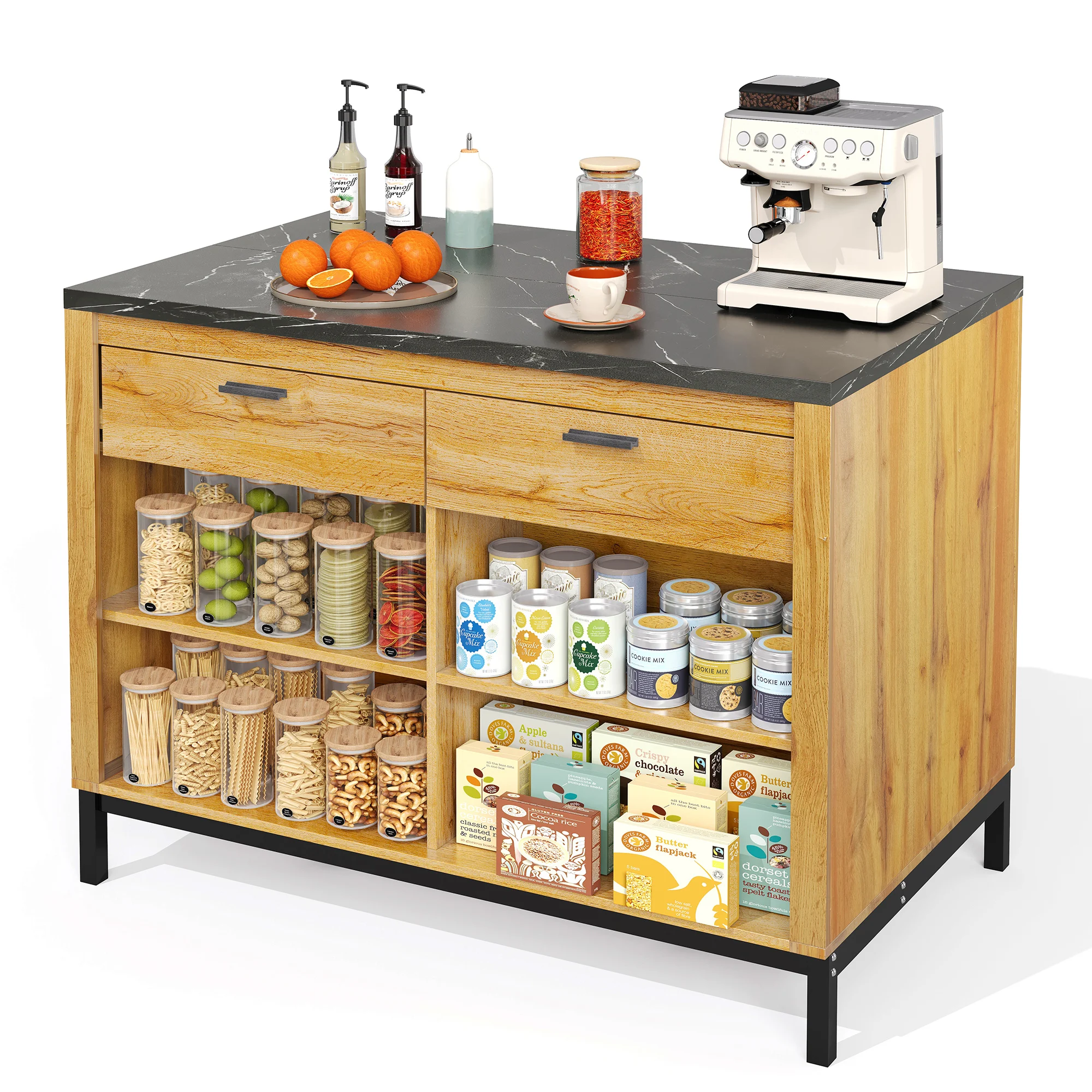 OkwishÎlot De Cuisine Rustique - Werkblad - Laden en planken - MDF - Natuurlijk eiken - afbeelding 2