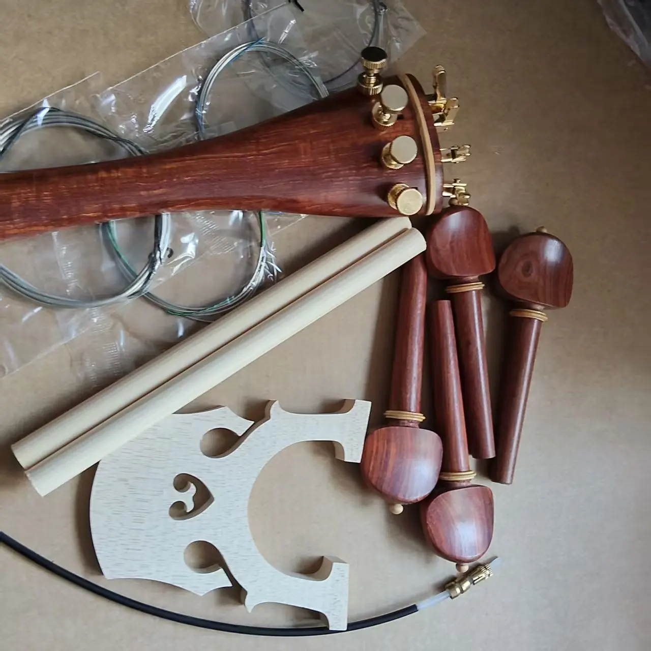 1 Set Cello Parts Rosewood With Boxwood Collar Gold Color 4 PCs Cello Fine Tuners 1 PC Nylon Tail Gut Cello String and Post 4/4