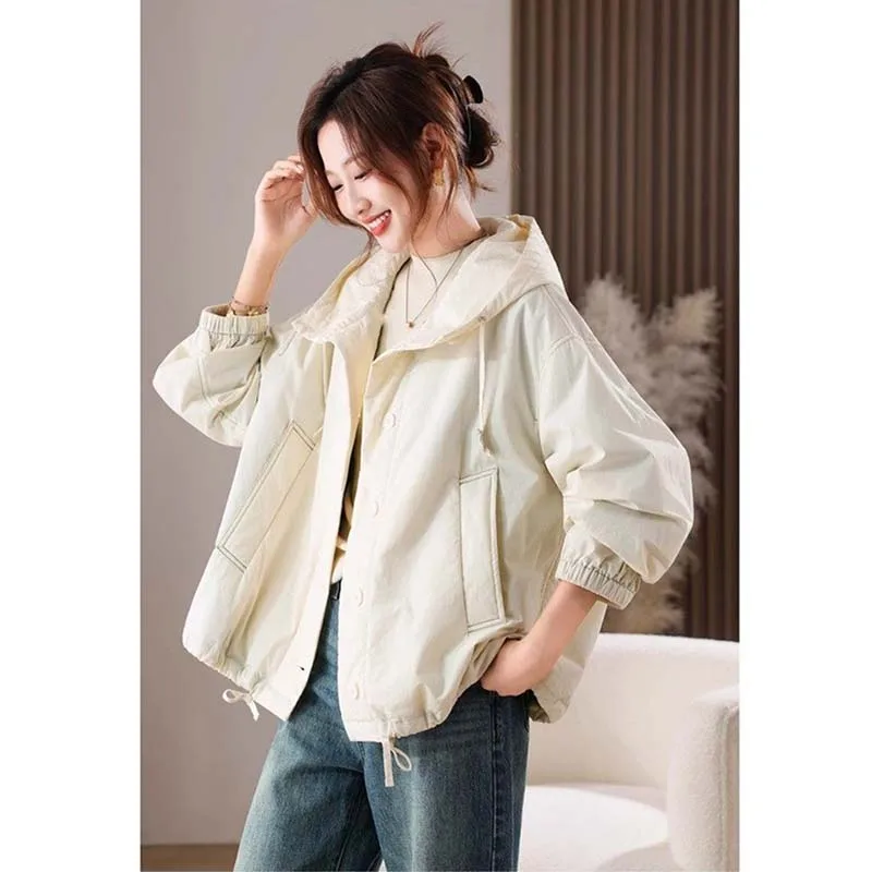 Autumn Winter Lady Hooded Quilt‑lined Jacket Women Long Sleeves Quilted Lining Coat Korean Femme Loose Padded Lining Top Outwear