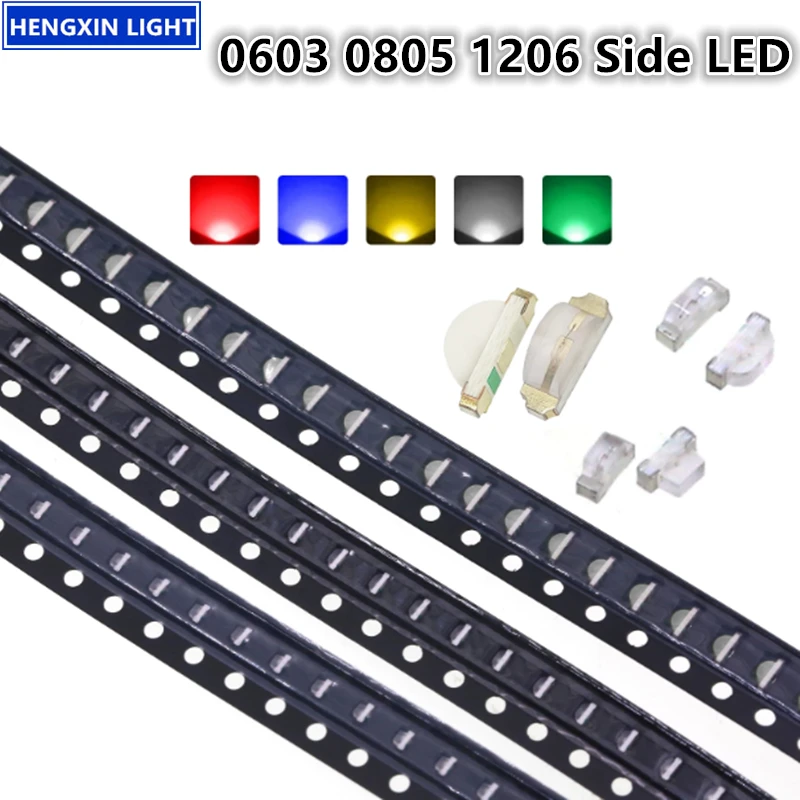 3000-4000PCS Full Reel 0603 0805 1206 Side SMD LED, Red, Blue,Green, White Yellow, 0802 1204 0602 Light Emitting Diode