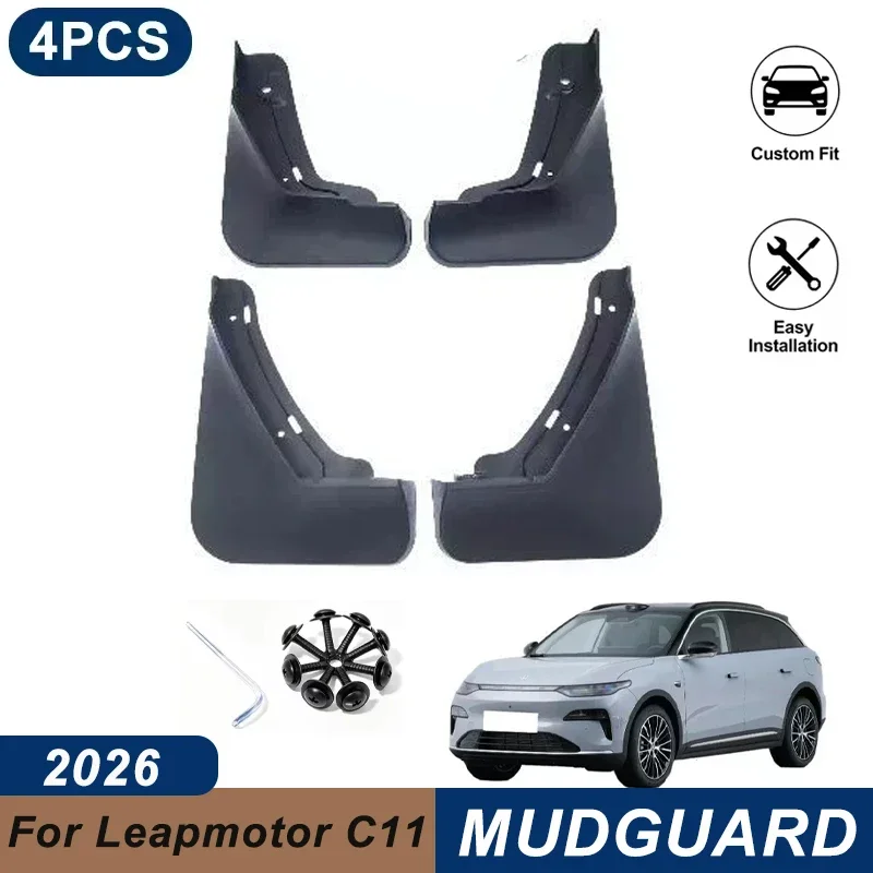 4PCS Car Mud Flaps For Leapmotor C11 2026  Waterproof Anti-Splash Fender Mudguards Auto Exterior Accessories