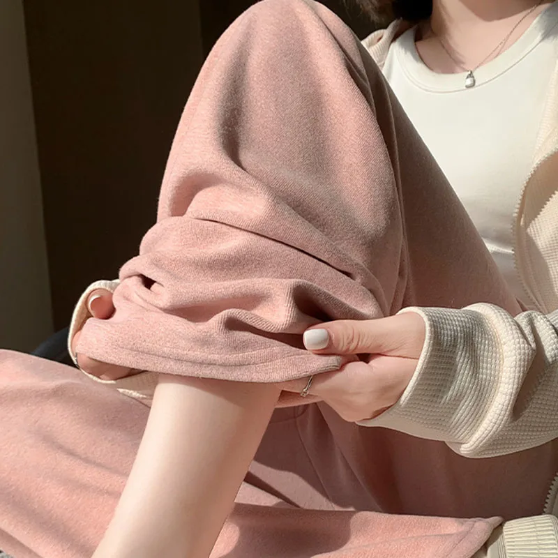 秋冬厚みのワイドレッグパンツ女性ハイウエストルーズストレートカジュアルパンツ韓国ストリートクラシックドレープスウェットパンツ