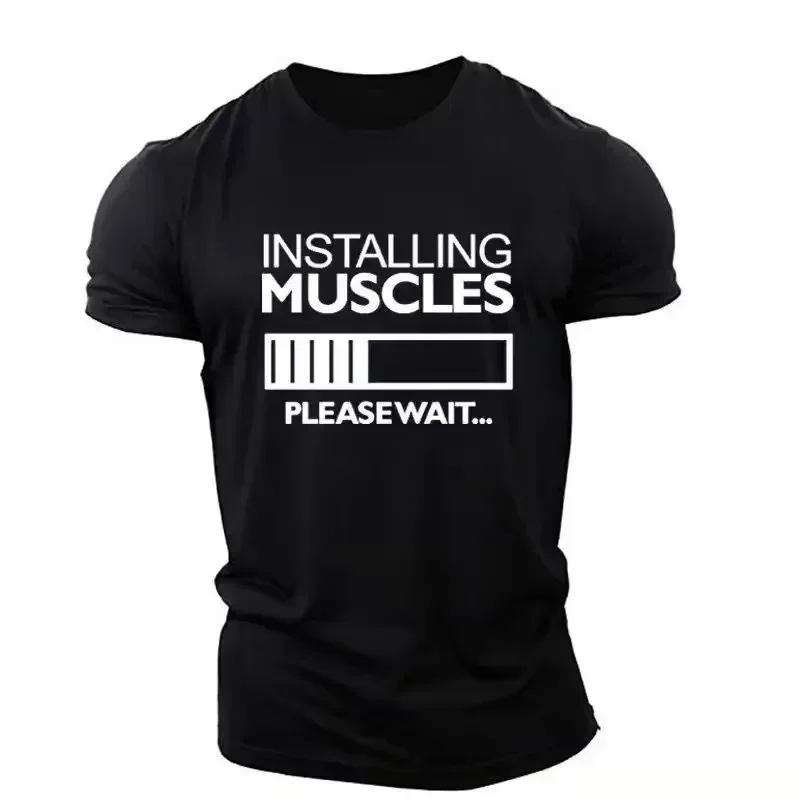 Men's muscle letter English element T-shirt short-sleeved summer casual sports fitness polyester fiber O-neck large men's T-shir