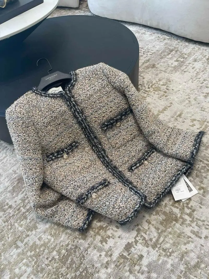 

Зима 2024, роскошное шерстяное стеганое пальто Ele Ladylike Design, однобортное длинное пальто прямого кроя, круглый Ne