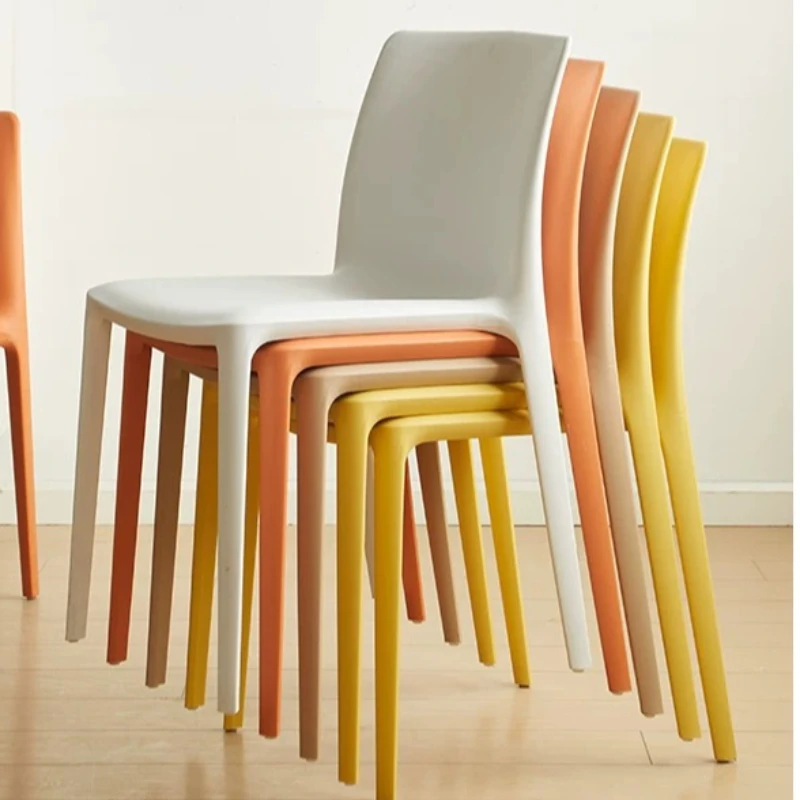 Stackable Plastic Dining Chair, Thickened Colorful Backrest Seat for Home & Cafe, Aesthetic Indoor Furniture for Milk Tea Shop